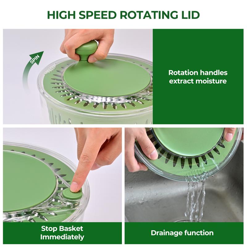 PUKOMC 5-in-1 Large Salad Spinner, with vegetable cutter, colander, bowl, and strainer.