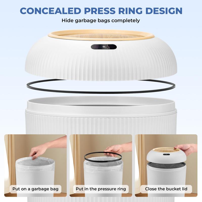 Pukomc Smart Sensor Trash Can, with lid, waterproof and touchless design.